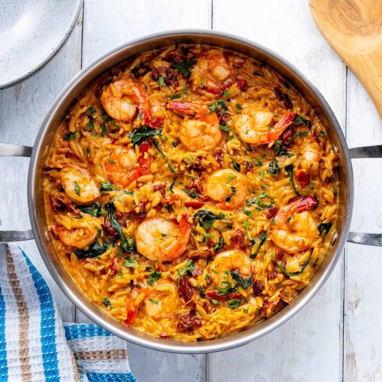 Tuscan Shrimp Orzo with Sun-Dried Tomatoes
