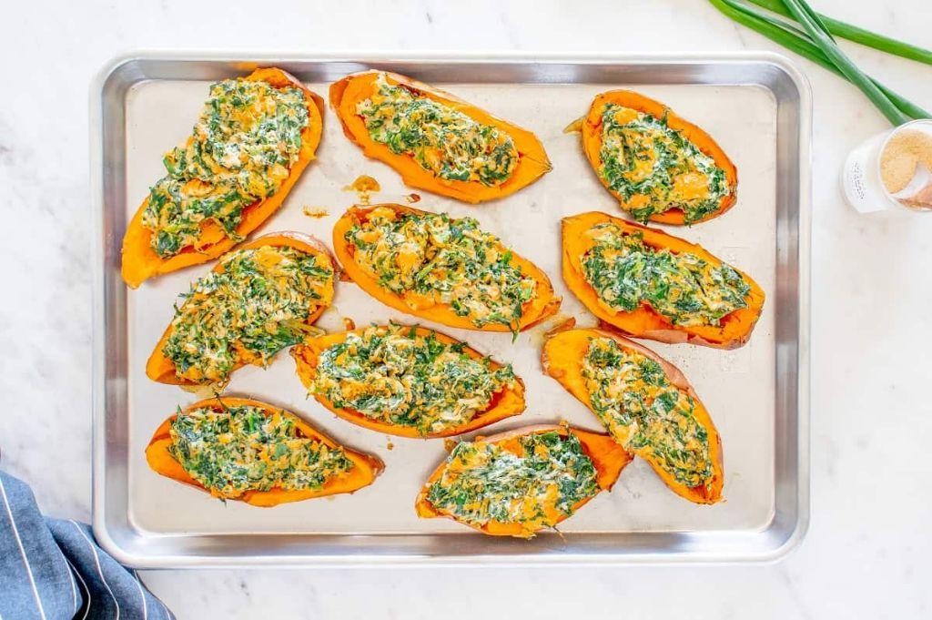 Twice-Baked Sweet Potatoes with Spinach