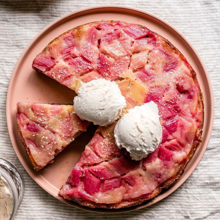 Vanilla Bean Rhubarb Upside-Down Cake