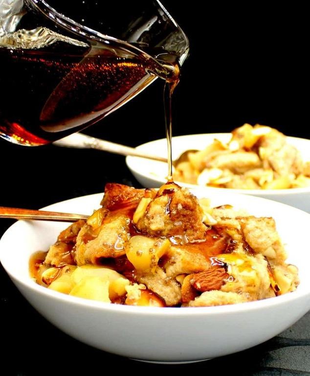 Vegan Apple Bread Pudding with Cinnamon Sauce