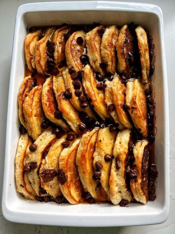 Vegan Chocolate Chip Pancake Breakfast Casserole