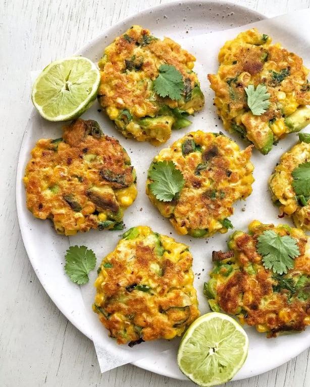Vegan Corn Fritters with Avocado Lime Cream