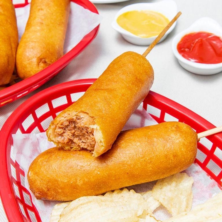 Vegan Corndogs with Plant-Based Sausages