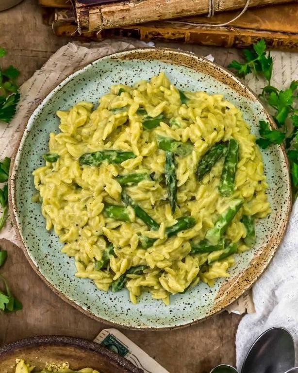 Vegan Orzo and Asparagus in a Lemon Dijon Sauce