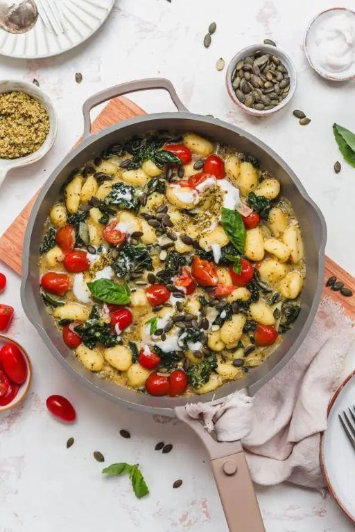 Vegan Pesto Gnocchi with Cherry Tomatoes