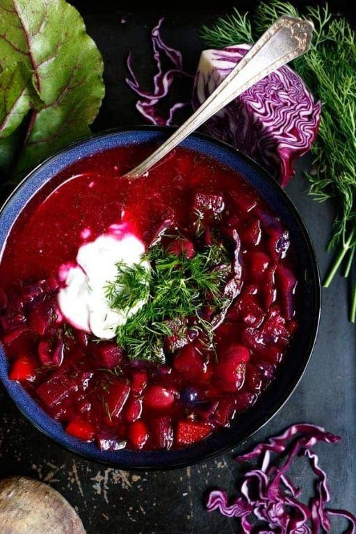 Vegan Red Borscht with Cabbage