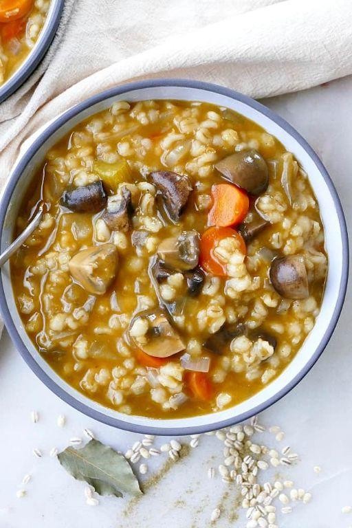 Vegan Slow Cooker Mushroom and Barley Soup