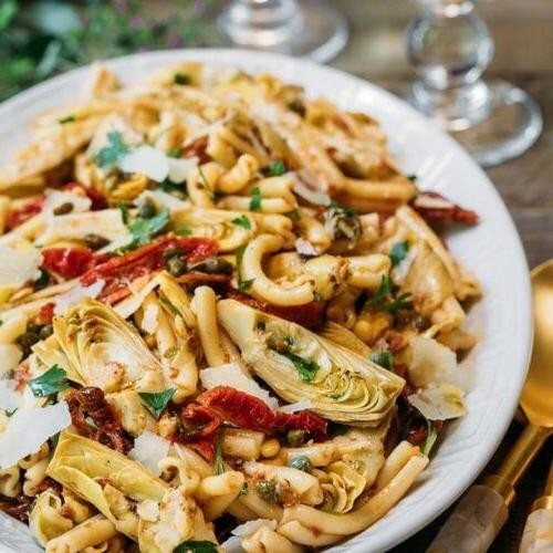 Vegan Sun-Dried Tomato and Artichoke Bucatini