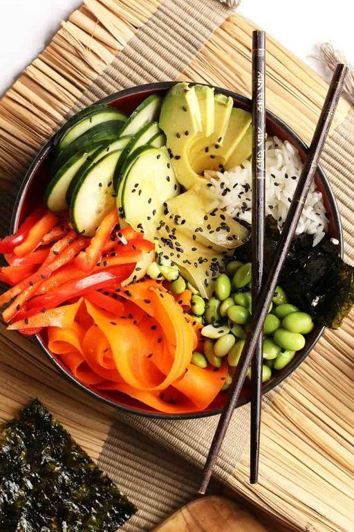 Vegan Sushi Bowls with Ginger Soy Dressing