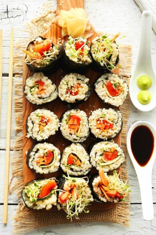 Vegan Sushi Rolls with Brown Rice & Veggies