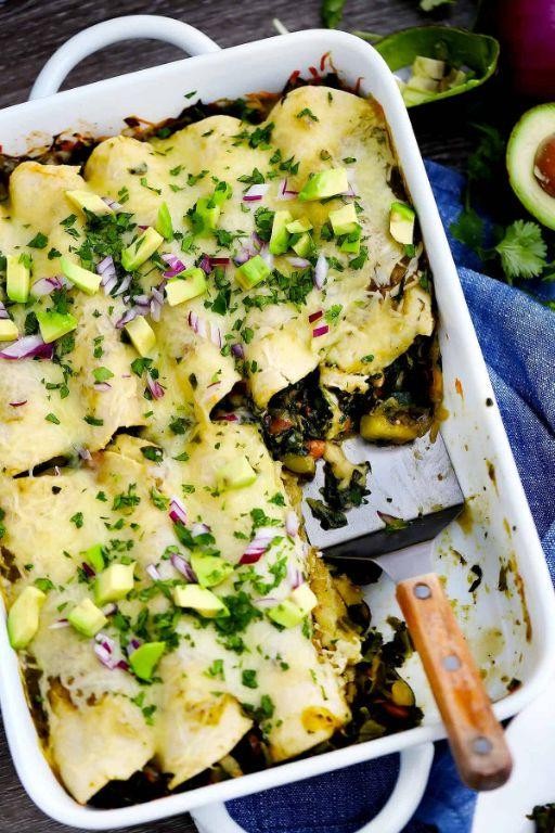 Vegan Tofu and Veggie Green Enchiladas