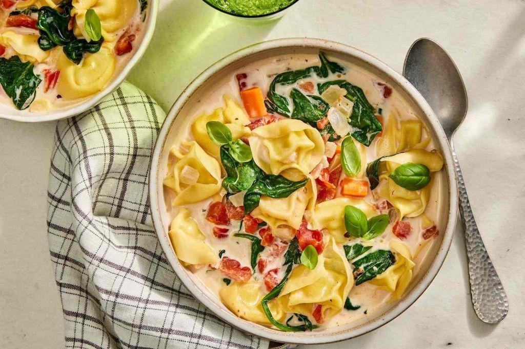 Vegetable Loaded Creamy Tortellini Soup