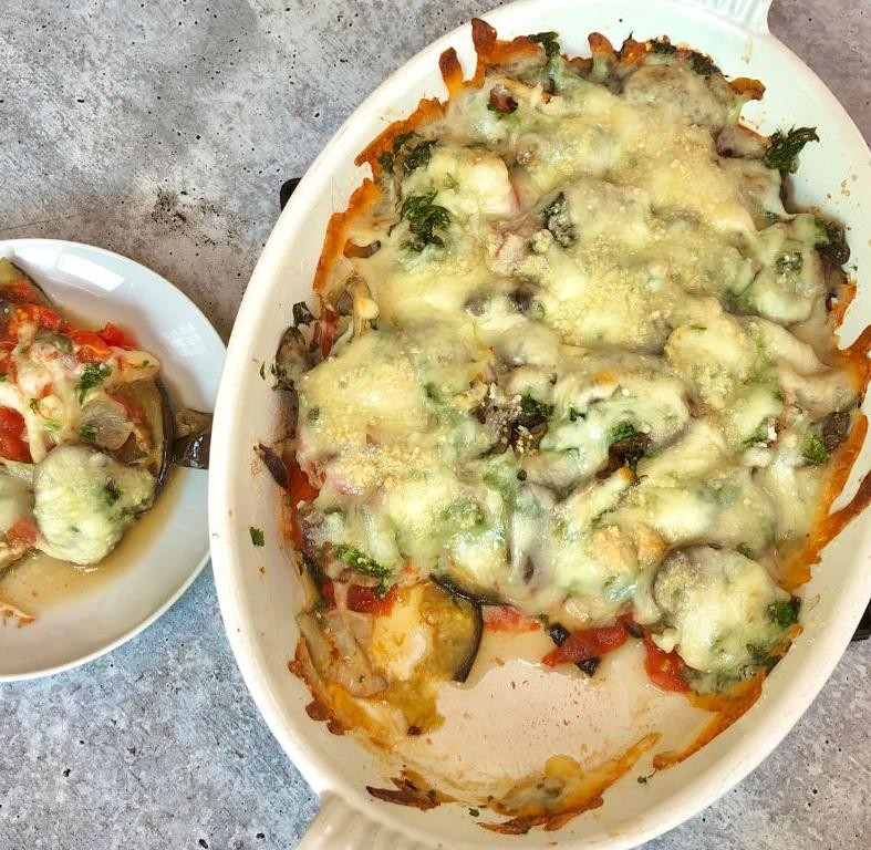 Vegetarian Eggplant and Mushroom Bake