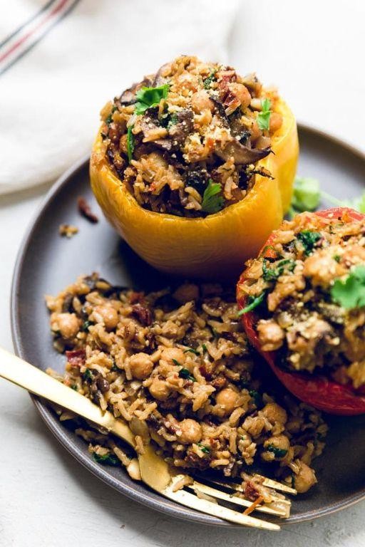 Vegetarian Rice and Mushroom Stuffed Banana Peppers