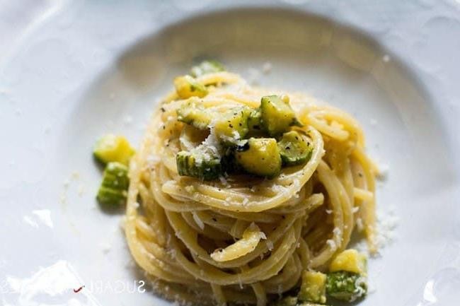 Vegetarian Spaghetti Carbonara with Zucchini Noodles