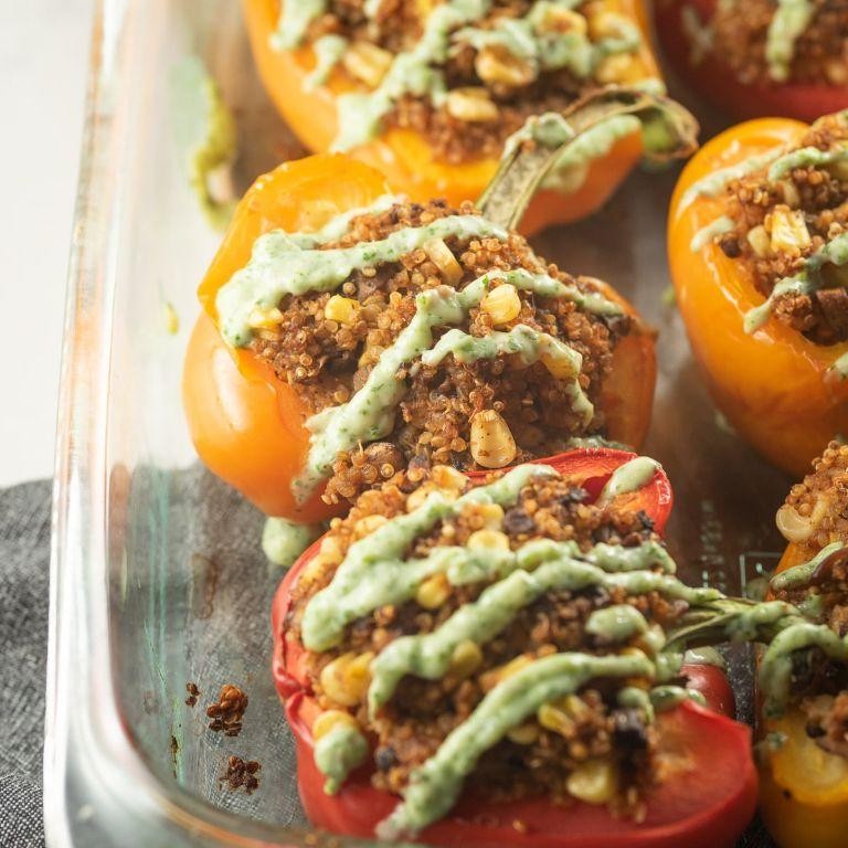 Vegetarian Tomatillo Quinoa Stuffed Peppers