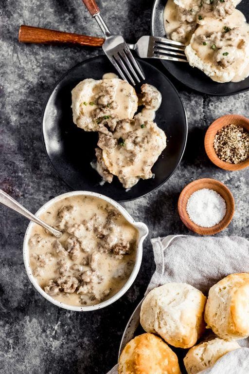 Venison Sausage Gravy over Biscuits