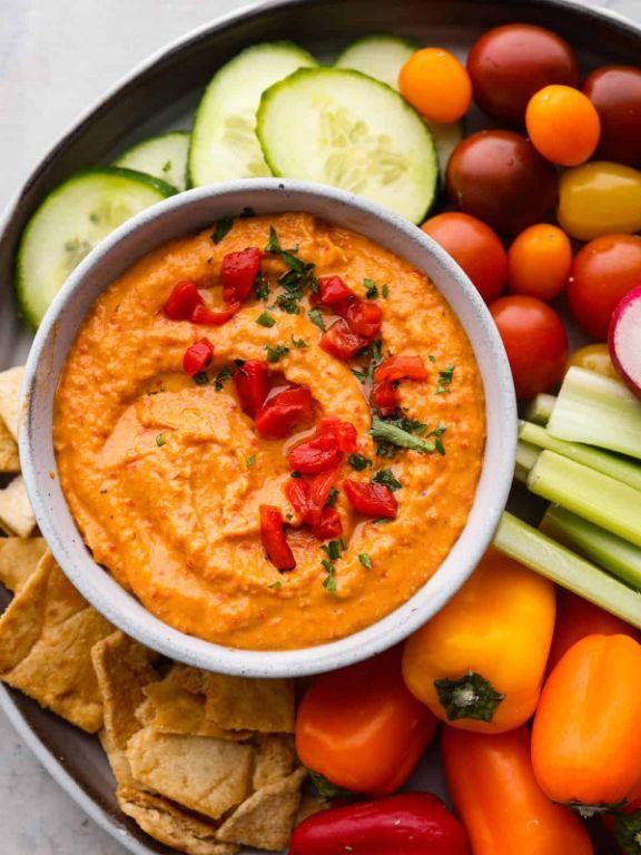Vibrant Roasted Red Pepper Hummus