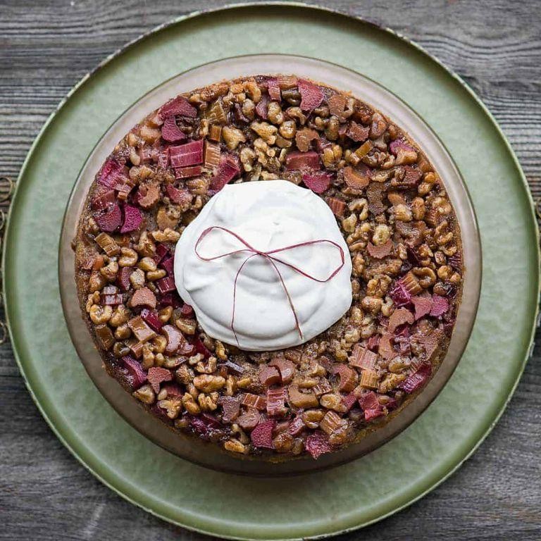 Walnut and Rhubarb Upside-Down Cake