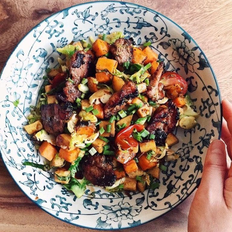 Warm Keto Pork Belly Brussels Sprout Hash