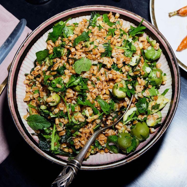 Warm Olive and Farro Grain Salad