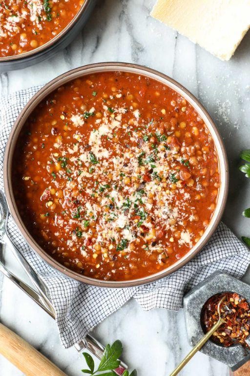 Warm Rustic Tomato and Lentil Soup