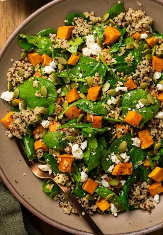 Warm Spinach and Goat Cheese Quinoa