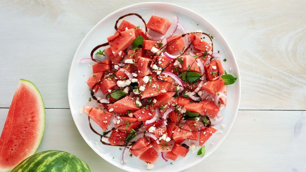 Watermelon, Feta, and Mint Salad with Balsamic Drizzle