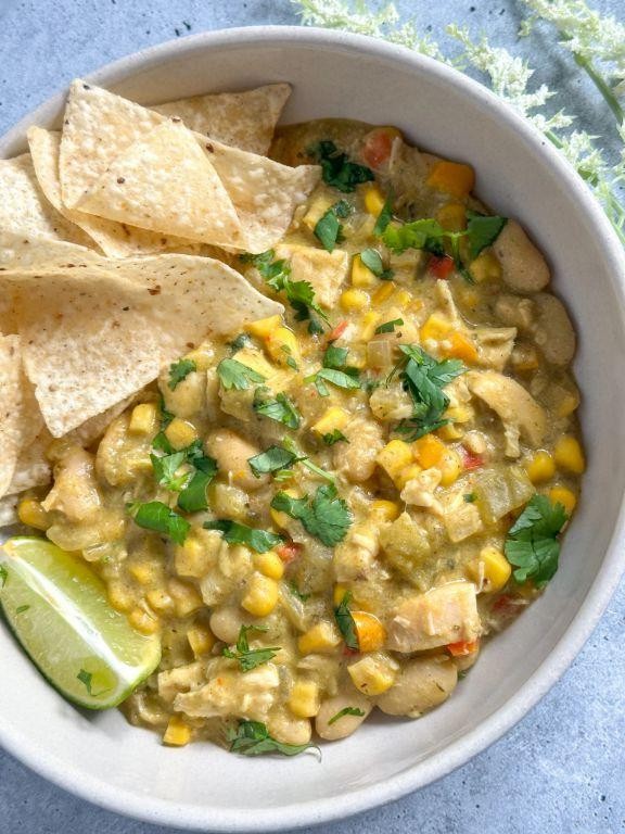 White Chicken Chili with Cilantro and Lime
