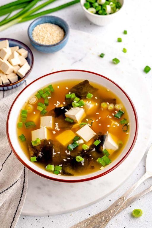 White Miso Soup with Tofu and Seaweed