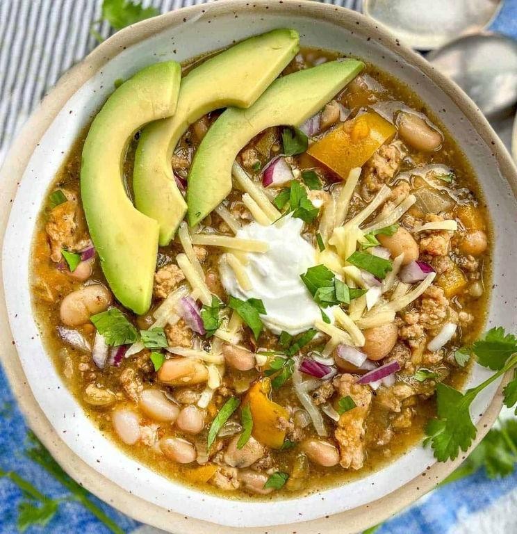White Turkey Chili with Avocado and Lime