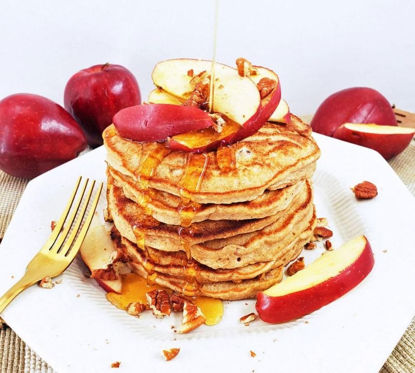 Whole Wheat Apple Pancakes with Maple Syrup