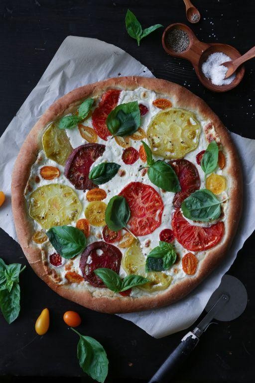 Whole Wheat Pizza Margherita with Heirloom Tomatoes
