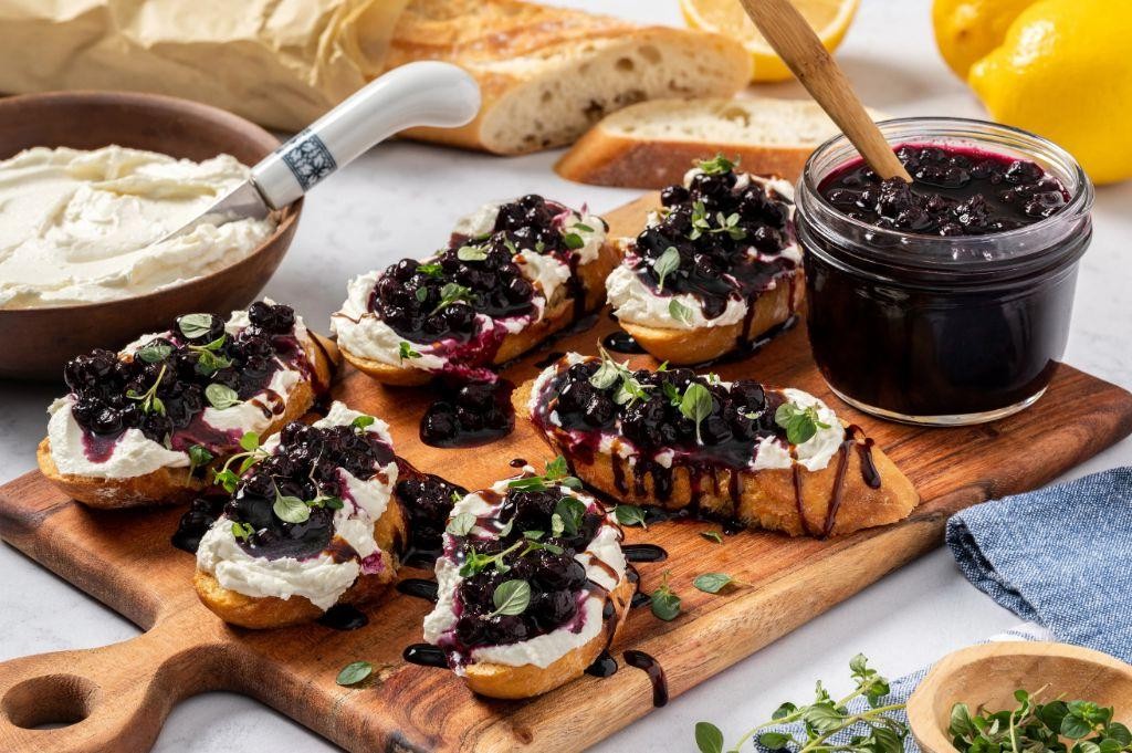 Wild Blueberry and Goat Cheese Crostini