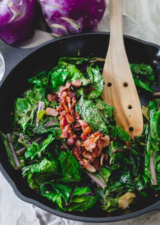 Wilted Kohlrabi Leaves with Balsamic Reduction