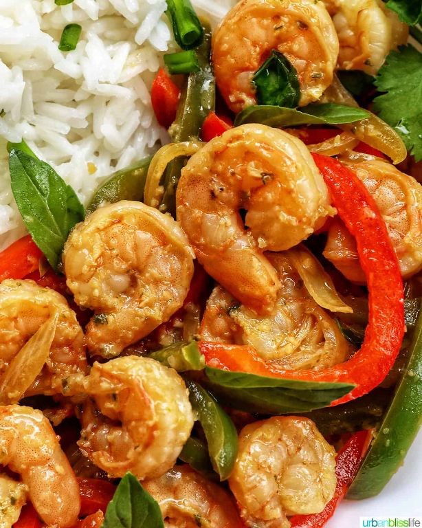 Wok-Fried Thai Basil Shrimp with Peppers