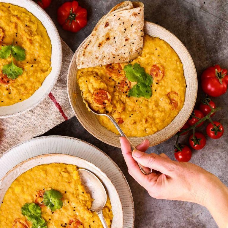 Yellow Dahl with Tomatoes and Red Peppers