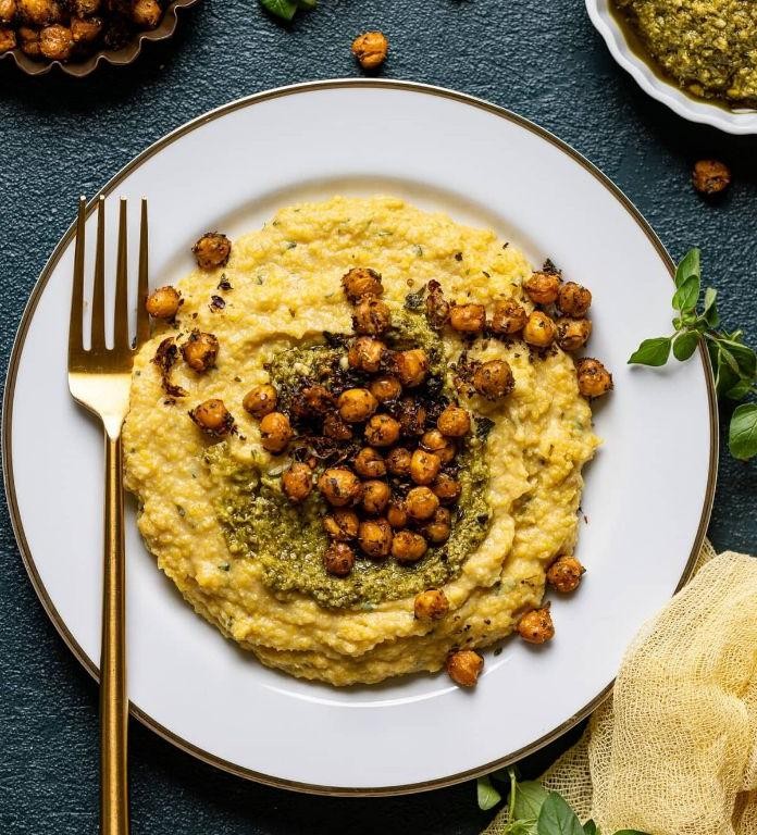 Zesty Baked Polenta with Pesto and Pine Nuts