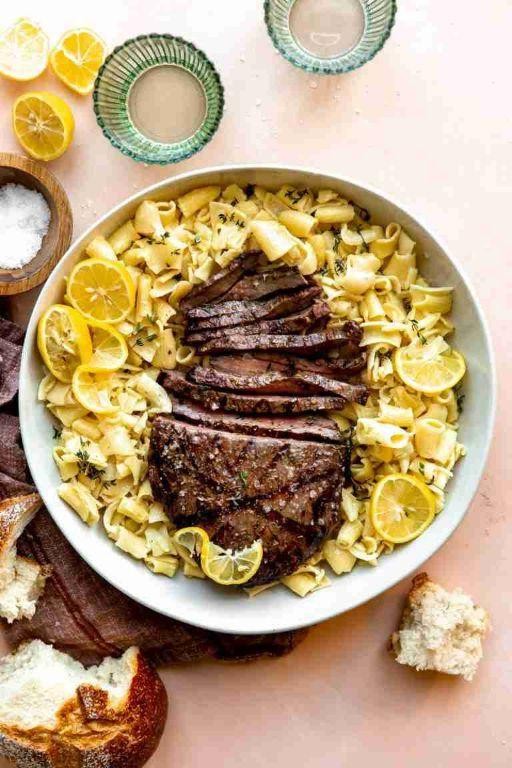 Zesty Lemon and Herb Flank Steak in a Skillet