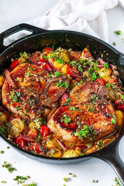 Zesty Tomato Basil Pork Loin Chops