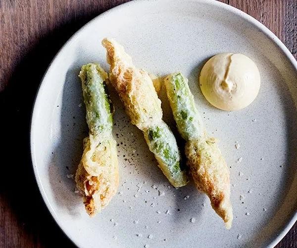 Zucchini Blossom Tempura with Herbed Aioli