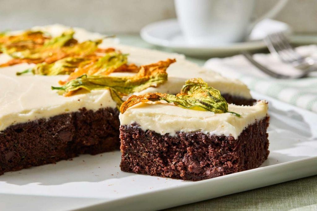 Zucchini Chocolate Sheet Cake with Whipped Cream
