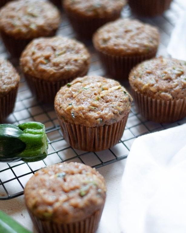 Zucchini Muffins with Applesauce and Walnuts