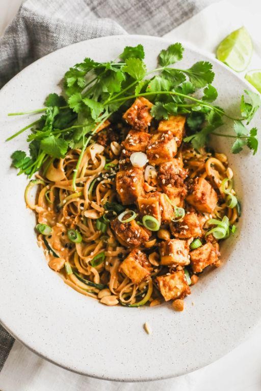 Zucchini Noodles with Peanut Sauce and Tofu
