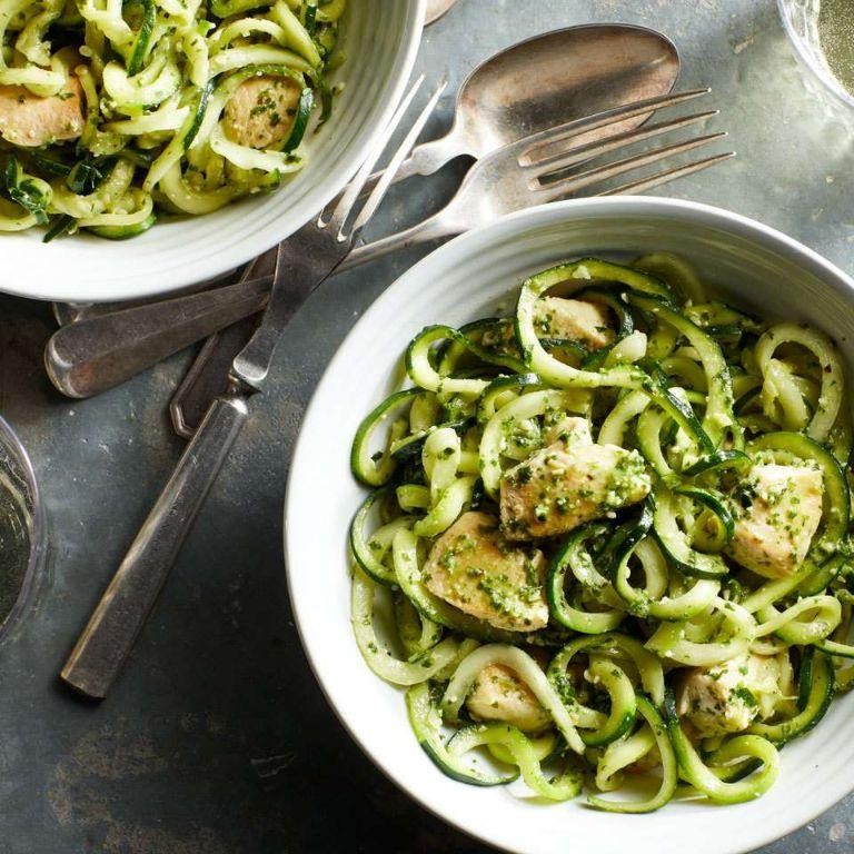 Zucchini Noodles with Pesto and Grilled Chicken