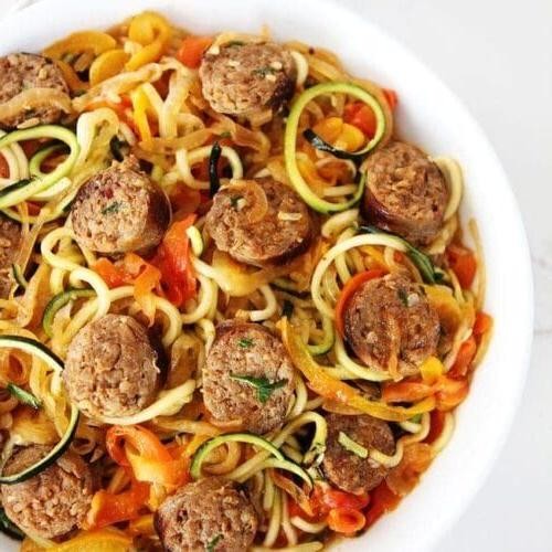 Zucchini Noodles with Sausage and Peppers