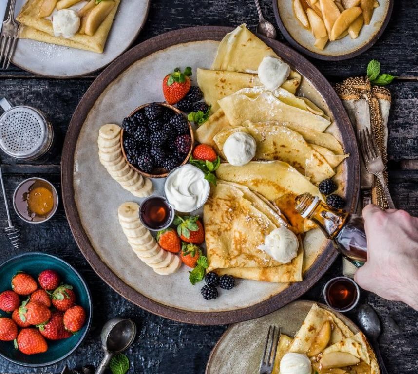 Apple Banana Crepes with Maple Syrup
