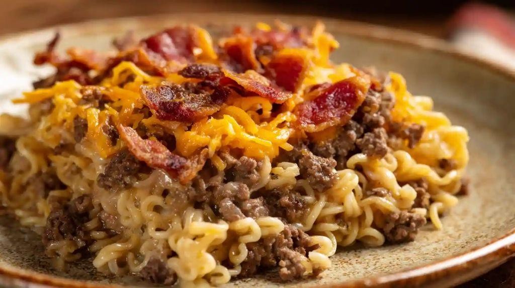 Bacon Cheeseburger Ramen Delight