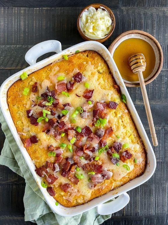 Bacon and Chive Cornbread Casserole