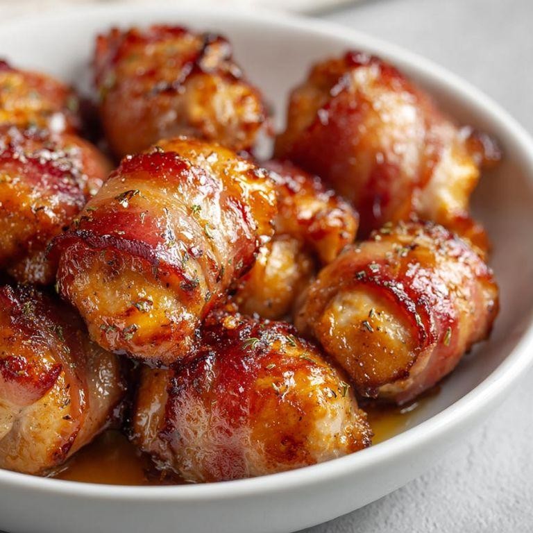 Bacon-Wrapped Chicken Croquettes with Maple Glaze